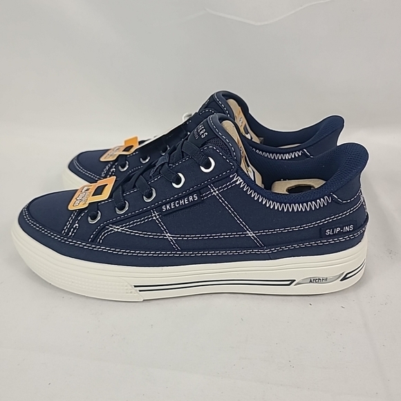 Skechers Arch Fit Womens Washable Canvas Slip-On Arcade Sneaker Navy Blue Sz 6.5 - Picture 3 of 7